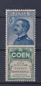 KRÓLESTWO WŁOCH 1924 COEN 25 CENTÓW. M.N.H. CERT. CAFFAZ