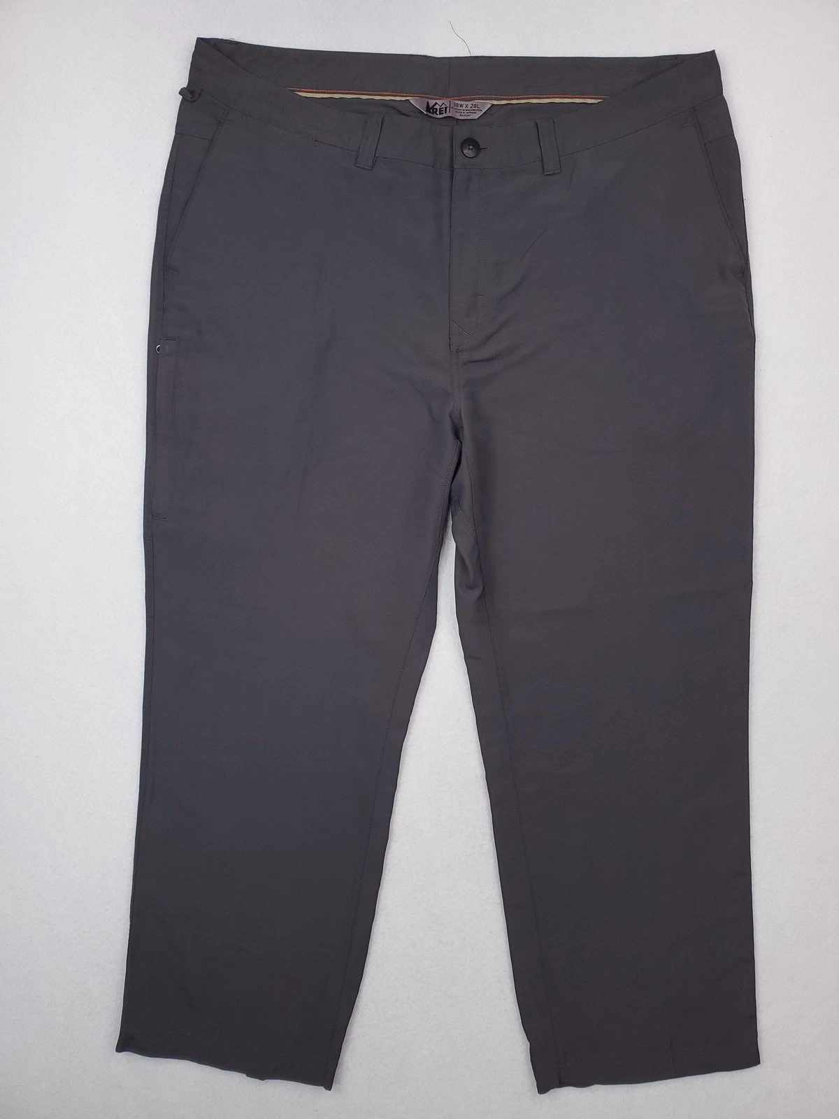 REI Pants Mens 38x28 Gray Nylon Hiking Travel Zip Pocket Lightweight Quick Dry