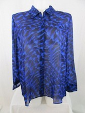 Susan Graver Size S Blue Printed Chiffon Button Front Shirt w/ Liquid Knit Tank