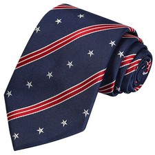 100 Silk Patriotic Tie USA Necktie 4th Of July Stars N Stripes X-Long Blue