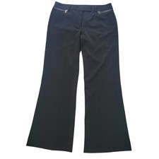 Elie Tahari Size 12 Straight Leg Pleated Dress Pants Zipper Pocket Black