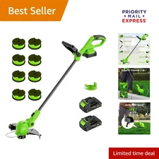 Ergonomic 12-Inch String Trimmer & Edger - 20V Battery with Extra Spools, Green
