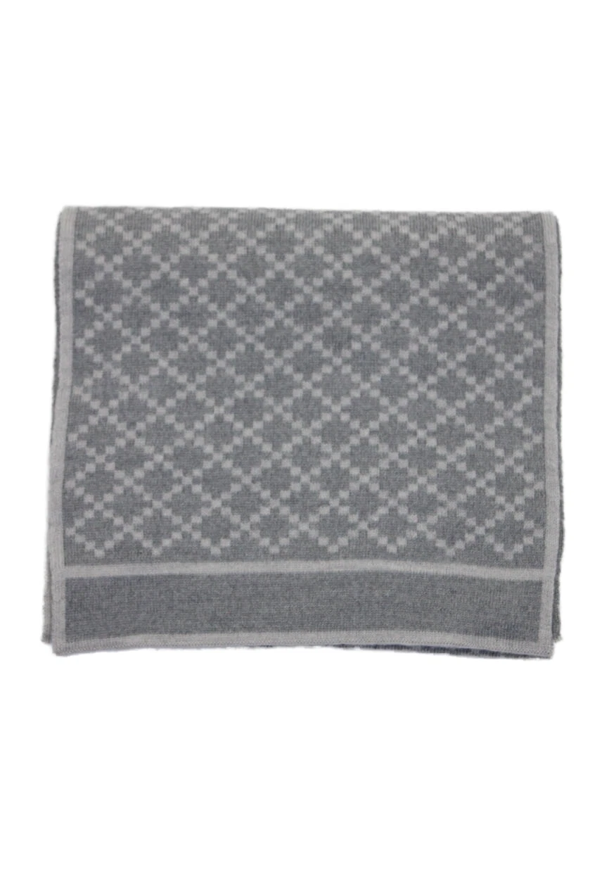 Foulard femme Gucci imprimé diamant léger col nouer gris blanc laine