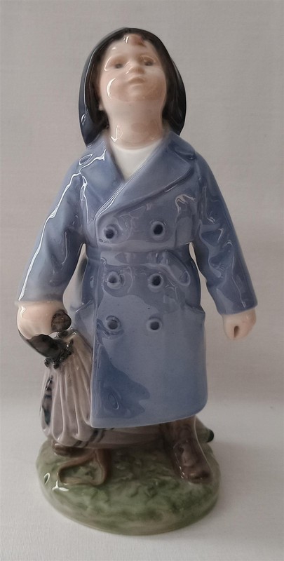 Vintage Royal Copenhagen Denmark 3556 Ceramic Figurine Boy with Umbrella