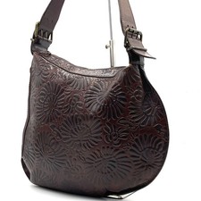 Fendi Allover Carved Leather Floral Embossed Shoulder Hobo Bag Dark Brown Auth