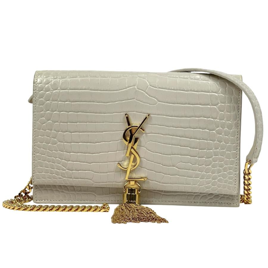 Saint Laurent Kate Chain Wallet Leather Beige Clutch Bag 452159 #BS4012