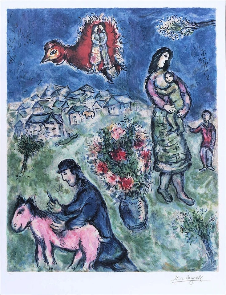 Marc CHAGALL Sur la Route Facsimile Signed Offset Litho Print 24-1/2 x 30