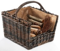 Holztrage Kaminholzkorb Weidenkorb Krabu Rattan - Abnehmbaren Leinenstoff Braun