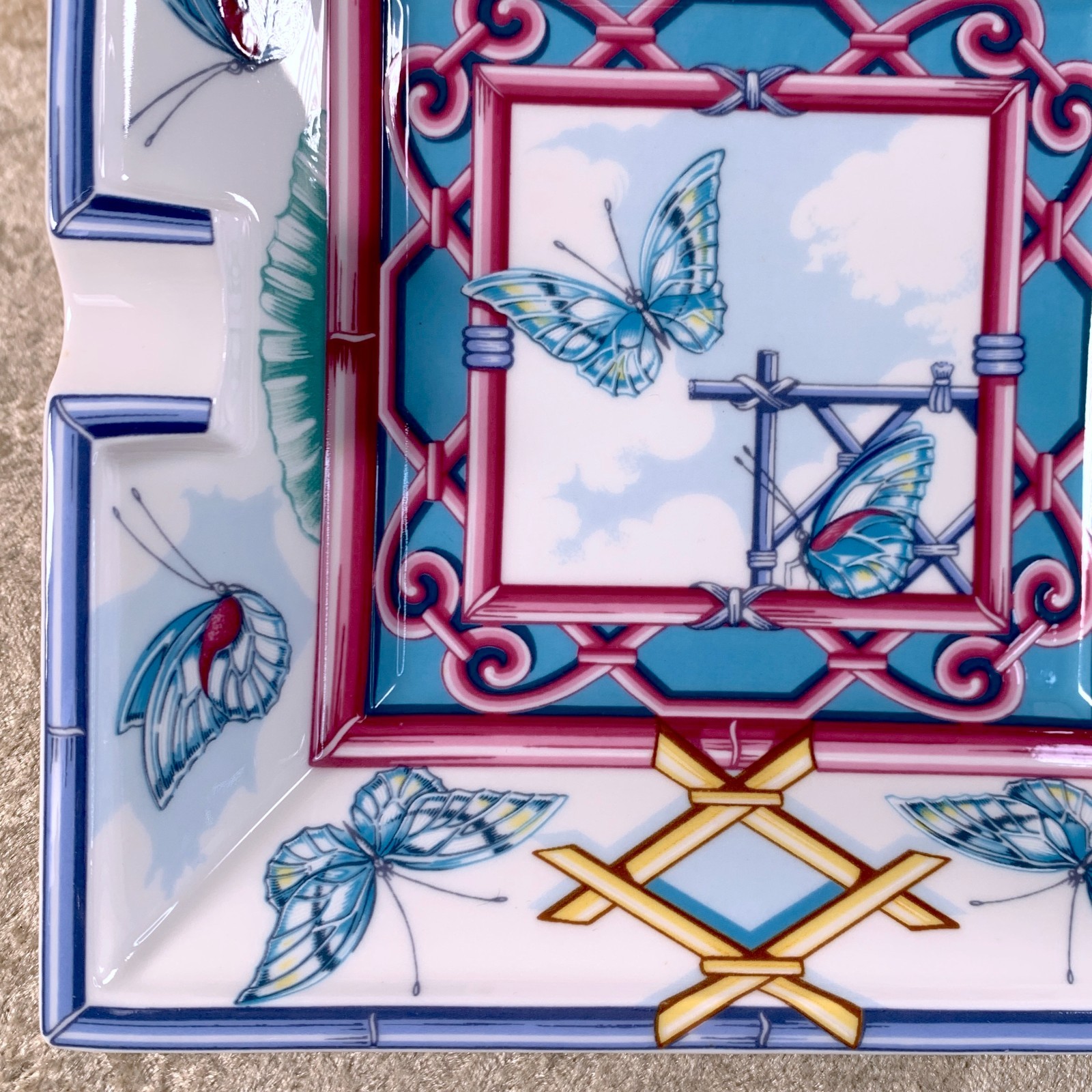 Vintage Hermes Paris Cigar Ashtray Change Tray Le Jardin des Papillons with Case thumbnail 6