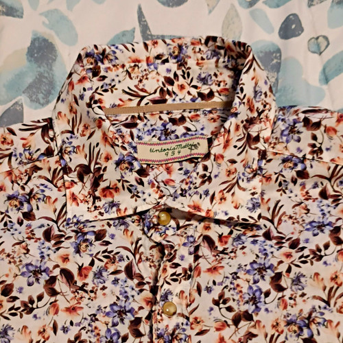 Tintoria Mattei 954 Men's Regular Fit Woven Cotton Floral Long Sleeve Shirt 42