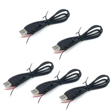 5Pcs 3.2Ft 22AWG USB 2.0 Male 2Pin Pigtail Cable, 3A 5V 3.2FT 