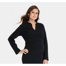 Ingrid  Isabel Maternity Black Ribbed Long Sleeve Crop Top Sweatshirt Medium