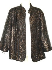 CHICO'S Jacket Size Large 12 14 Bronze Coppery Highlight Animal Print Open Front
