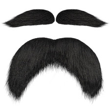 Black Fake Mustache and Eyebrows Set, Self Adhesive Fake Beard, Novelty Realisti