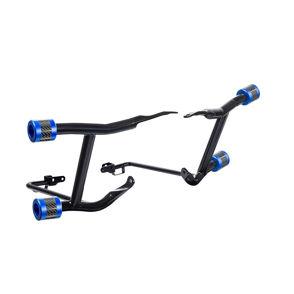 Protectores de alforjas ProTek de rendimiento trasero con barra de choque azul con carbono para Harley Foto 2 de 4