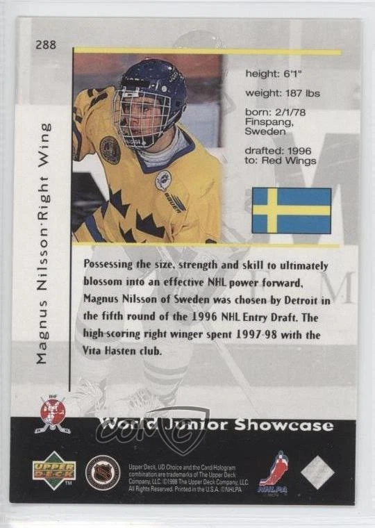 1998-99 Upper Deck UD Choice World Junior Showcase Magnus Nilsson #288 - Image 2 of 2