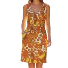 Tahari Arthur S Levine Retro Inspired Orange Floral Dress w/ Pockets 60s Mod