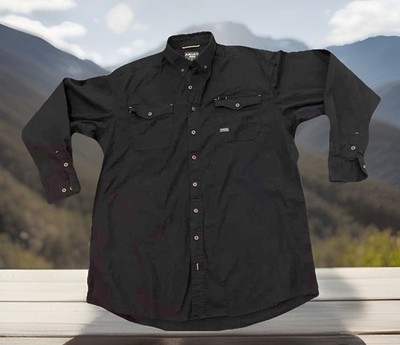 Men 2X Ariat Rebar Canvas Shirt Full Button Black Durable Cotton Work Casual