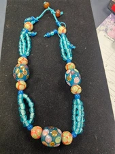 glass bead Artisian necklace blue milefiore