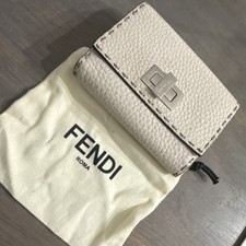 Fendi Logo Folding Credit Card Wallet Beige Women  s