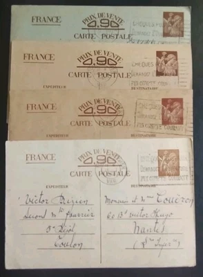 Lot 4 Cartes Entier Postaux Type Iris N° Sans Val CP1 Oblitéré Nuances Couleurs - Photo 1/2