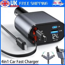 Retractable Car Charger 4IN1 120W USB Type C Cable For Phone Fast Charge Adapter