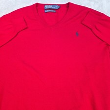 Vintage Polo Ralph Lauren Italian Merino Wool V-Neck Sweater Mens Large Red