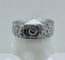 Vintage Japan Spoon Ring Stainless Steel Size 8 Floral Daisies Roses Sunflower