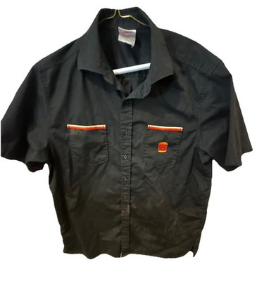 Burger King Shirt Mens Large Black Button Down Short Sleeve Uniform Crew Work