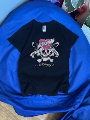Ed Hardy Love Kills With Rhinestones Black T-Shirt Y2K Tattoo style