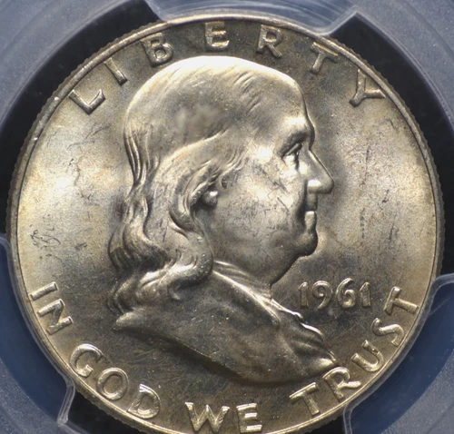 1961 D FRANKLIN HALF DOLLAR  PCGS MS 65 LUSTROUS  WHITE AND SATIN SMOOTH GEM,