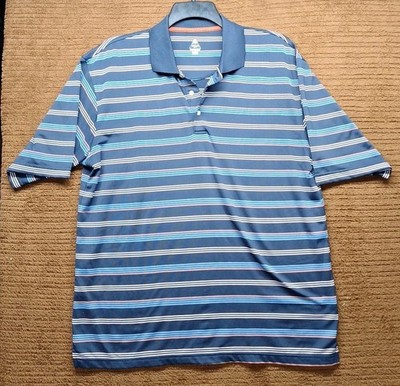 Bolle Golf Men's Blue Strip Polo Large Dri Tech Shirt Polyester 
