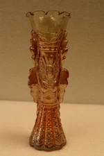 Vintage Marigold Goddess Glass Vase Jain Design 1930s Embossed Pattern 7.5Inch"R