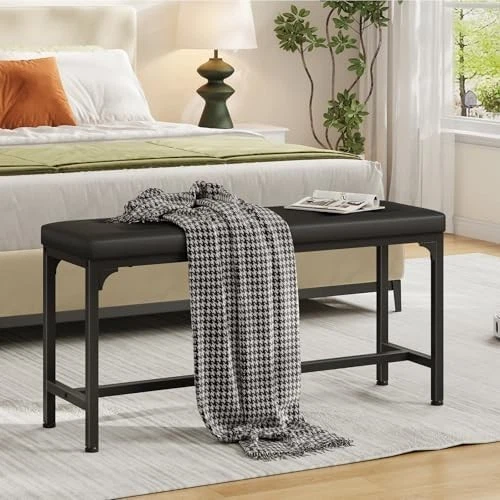Modern Black Upholstered Dining Bench with H-Frame for Entryway 140kg Capacity - Image 4 of 4