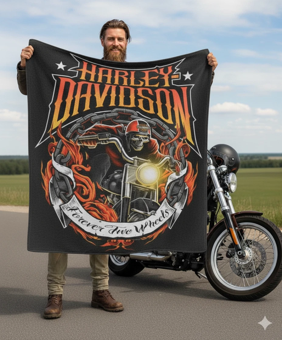 Forever Two Wheels Haarleyy Davidson Fleece Blanket for Bikers