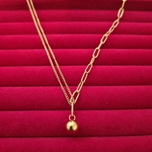 Authentic 18K Gold -plated Double Chain Necklace w/ Pendant Ball Women Trendy Jewelry B06