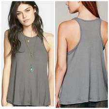 Free People Ribbed Sleeveless Tank Top Shirt Women’s Size Large Gray Made in USA