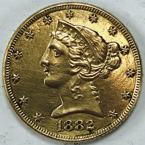 1882 GOLD LIBERTY HEAD HALF EAGLE 5 DOLLAR COIN! BEAUTIFUL! FANTASTIC! NR #P1755