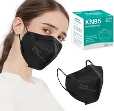 50PCS KN95 Face Masks Black 5 Layer Filter≥95% with Ear Loops & Nose Clip