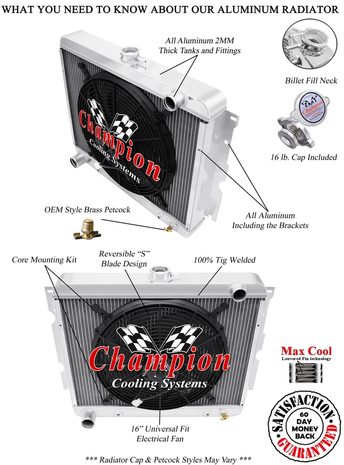 AR Champion 3 Row Radiator,16" Fan-1970-1972 Dodge Charger Big Block V8 Engine - Image 3 of 4
