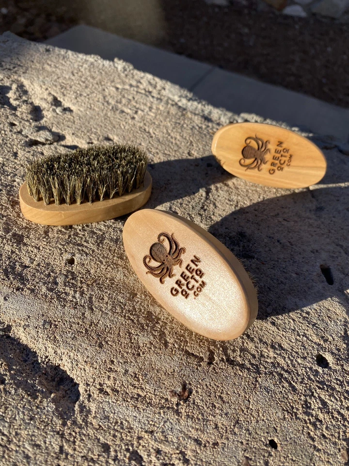 Cepillo de barba de cerdas de jabalí para hombre bolsillo 3" mango de madera bigote aseo verde octo Foto 3 de 4