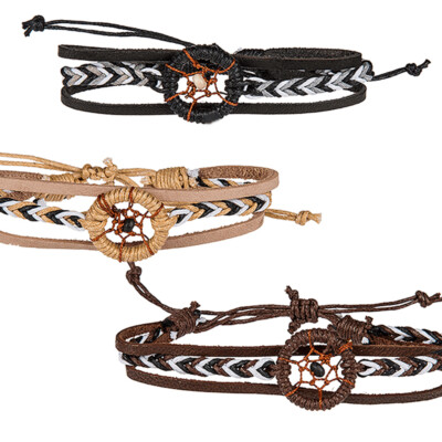 Armband Traumfänger Dream Catcher aus Leder und Baumwolle geflochten Farbwahl