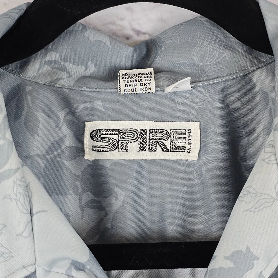 复古 Spire California 男式高 L 迪斯科蓝色灰色花卉纹理聚酯纤维 — 第 3/4 张图片