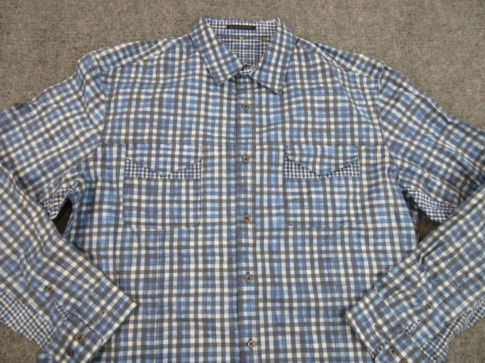 Elie Tahari Shirt Mens Extra Large Blue Black Plaid Button Up Preppy Casual - Image 3 of 4