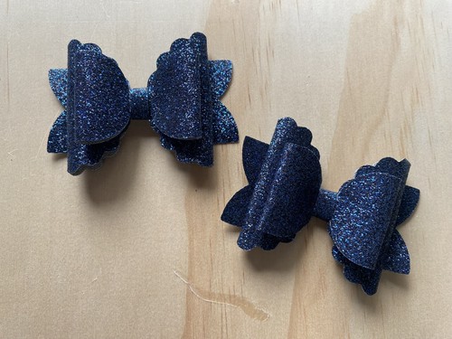 1 X Pair Of Piggy Clips Bows Hair Accessory Chunky Glitter Girl School Navy Blue - Picture 8 of 11