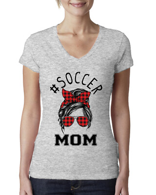 Mom Life Soccer Messy Hair Bandana Mothers Day Women Junior V-Neck Tee