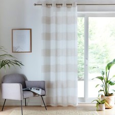 Image of Crete Stripe Linen Look Curtain Panels Eyelet Single Panel Free Postage