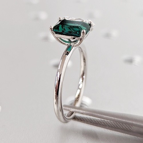 Green Emerald & Pear Moissanite Toi Et Moi Engagement Ring 14K White Gold Plated - Picture 5 of 10