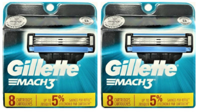 Gillette Mach3 Razor Blade Refills, 8 Cartridges (Pack of 2)