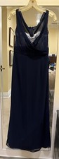 Vintage BOB MACKIE Boutique Navy Blue Silver Beaded Evening Gown Dress Size 8